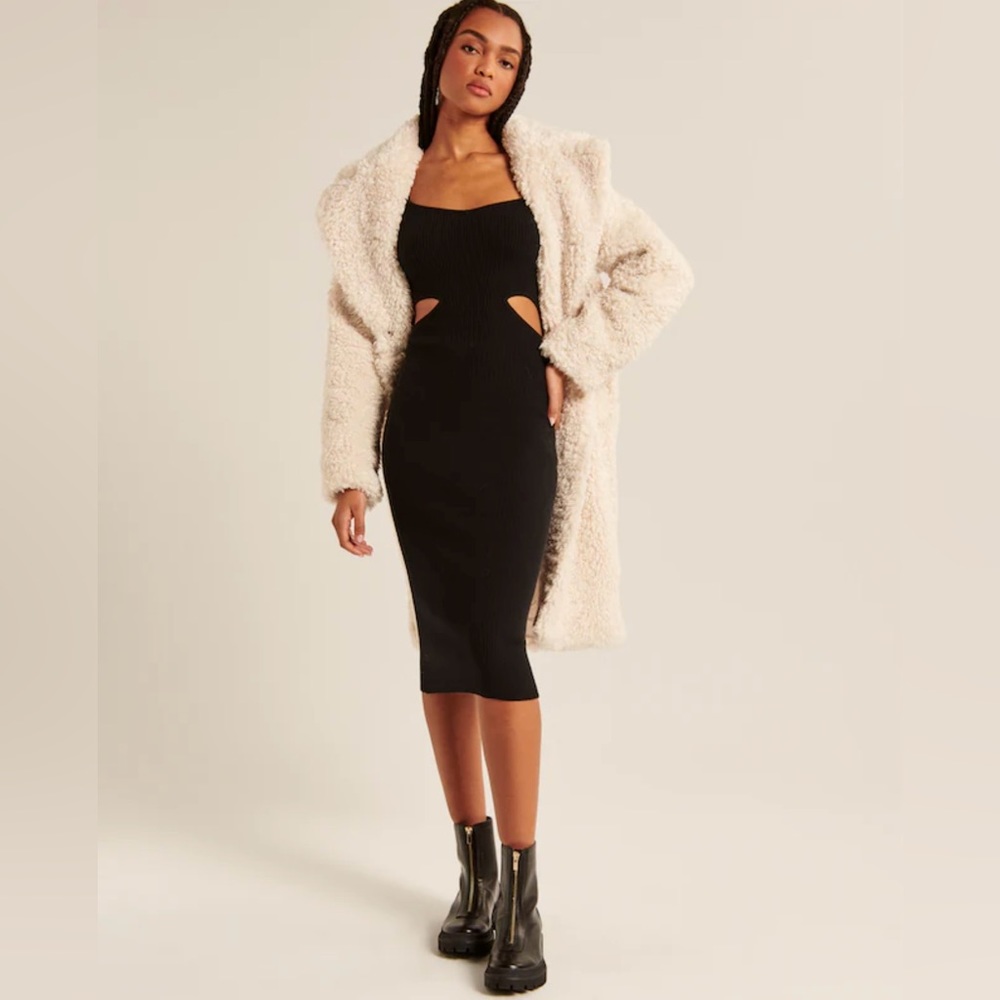 Long-Sleeve Cutout Midi Sweater Dress